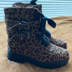 Leopard print combat boots size 6.5